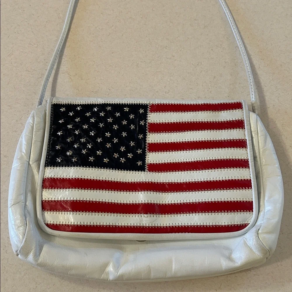 USA Colors White Leather American Flag Shoulder Crossbody Bag Purse Clutch - Picture 1 of 16